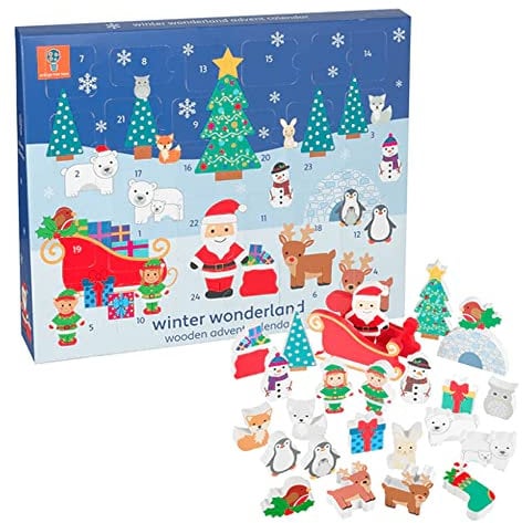 Winter Wonderland Toy Advent Calendar 2023 Kids - Wooden Childrens Calendars for 1 Year Old Baby, Toddler Boys Girls with Santa, Snowmen, Elves, Animals - Christmas Countdown Gifts by Orange Tree Toys
