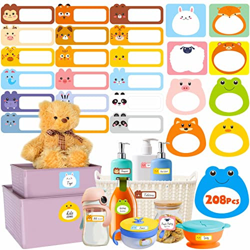 208 étiquettes pour aliments pour bébé, 26 motifs adorables autocollants pour aliments auto-adhésifs résistants à l'eau, à l'huile et aux déchirures pour les récipients d'aliments pour bébé.