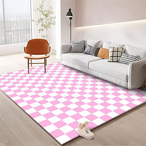 JOKITA Teppich Schlafzimmer Modern Rosa Karo 3D Rosa Karo Wohnzimmer Teppich Rosa Karo Dekoration Carpet rutschfeste Teppiche, 120 x 170 cm