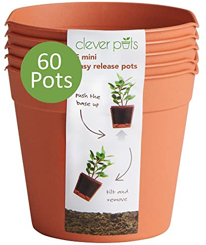 Clever Pots Easy Release Plastic Plant Pots, 60 x Mini Outdoor or Indoor Plant Pots for Healthy Root Growth, Each Pot is Lightweight & Weather Resistant for Flowers & Plants, Terracotta
