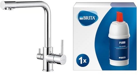 GRIFEMA Küchenarmatur 3 Wege Wasserhahn & BRITA Filterkartusche P1000 – Filter für BRITA Armaturen zur Reduzierung von Kalk, Chlor & geschmacksstörenden Stoffen im Leitungswasser