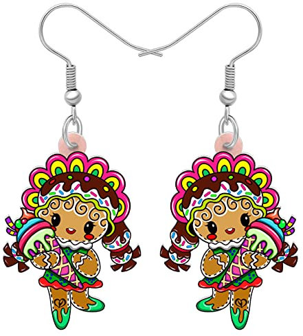 LONYOO Niedliche Weihnachten Lebkuchen Ohrringe Cookie Man Baumeln Charms Schmuck für Frauen Mädchen Festival Geschenke (Braun)