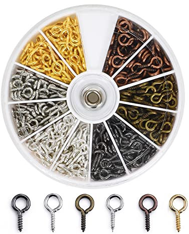 Occhiello a Vite Piccoli, 420 Pezzi Mini Ganci a Vite Occhiello, Occhielli Viti Filettati Viti a Occhiello, Vite Perno Occhio a Colori Misti per Creazione di Gioielli Artigianato Fai da Te, 5 x 10 mm