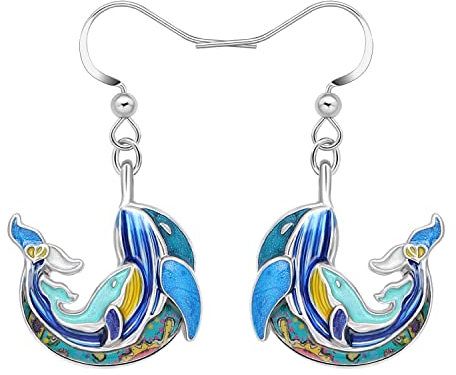 DALANE Muttertag Ohrringe Wal Emaille Legierung Baumeln Hängend Ozean Tier Schmuck Wal Geschenke für Damen Mädchen Kinder (Blau)