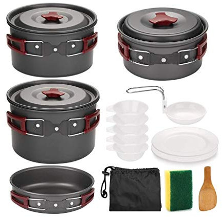 Outdoor-Camping-Kochgeschirr-Set mit Antihaftbeschichtung, leichtes Kochset, Pfannen und Töpfe für Trekking, Wandern, Picknick