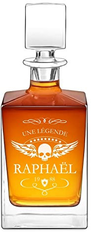 Maverton Carafe à Whisky - Cadeau Personnalisé pour lui - 81cl Bouteille Verre Transparent pour Alcool Scotch Rhum - pour Connaisseur - Idee Cadeau Homme - Cadeaux Anniversaire Homme - legende