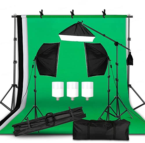 Fotografie-Beleuchtungsset mit 2 x 2 m Fotohintergrund aus Musselin, Softbox, Lichtstativ und tragbarer Tasche