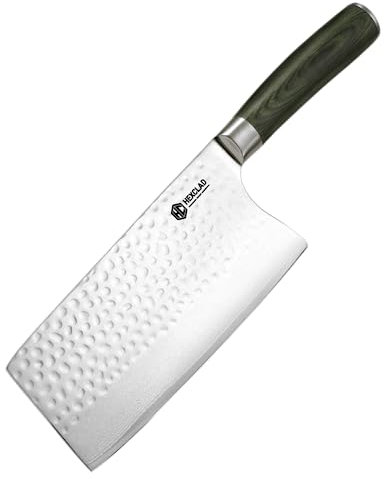 HexClad Hackmesser, 18 cm Klinge aus rostfreiem japanischem Damaststahl, Full Tang Konstruktion, Griff aus Pakkaholz