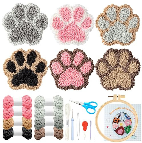 WATINC 22 Stück Craft Punch Needle Untersetzer Kit mit Krallenmuster DIY Bastelpackung Set Stickerei Starter kit für Anfänger Easy Embroidery Coaster Art and Crafts Needle Coaster