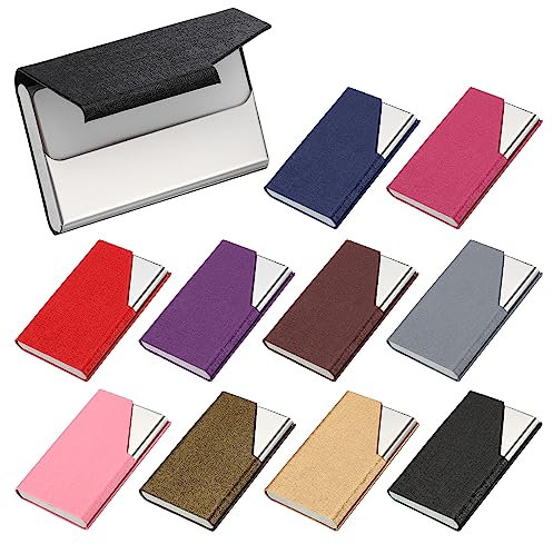 PATIKIL Lot de 10 porte-cartes de visite professionnels en cuir synthétique de luxe et acier inoxydable avec aimant pour homme et femme (10 multicolore)