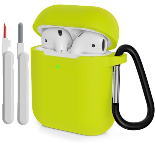 KOKOKA Funda de Silicona Compatible con AirPods 2 2019 con Kit de Limpiador, Anti-rasguños, Anti-Polvo, Funda Premium Silicona para AirPods 2.ª Generación con Mosquetón, Brilliant Yellow