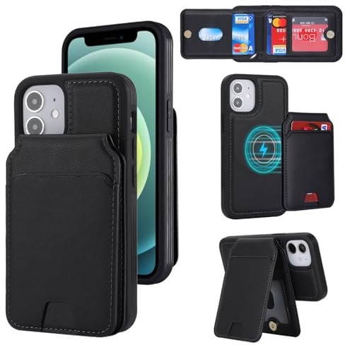 Zouzt for iPhone 12 Mini Detachable 2 in 1 Wallet Case with Card Holder for Magsafe, Magnetic PU Leather Flip Credit Slot Protective Phone Cover Women Men for iPhone 12 Mini 5.4 Inch - Black