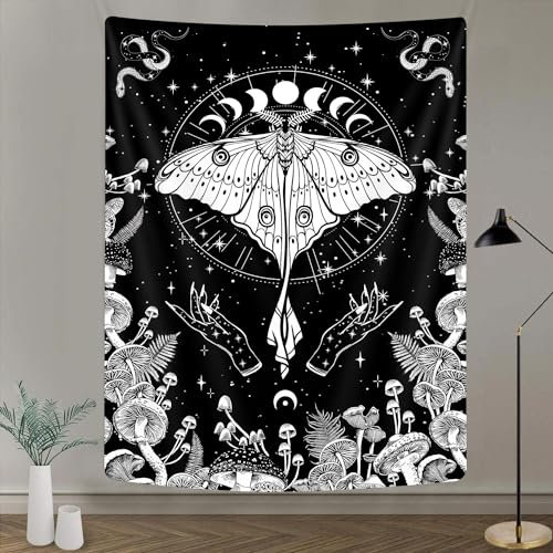 GOAOK Vertikaler Wandteppich für Schlafzimmer, ästhetischer Boho-Pilz-Schmetterling, kleiner Wandteppich, Tarot, Mondphase, Hexe, Wandbehang für Wohnzimmer, Wohnung, Dekoration, 101,6 x 152,4 cm
