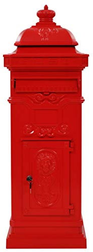 Homgoday Vintage Retro-Optik Briefkasten Aluminiumguss Rot - Witterungsbeständig & Abschließbar Model43891