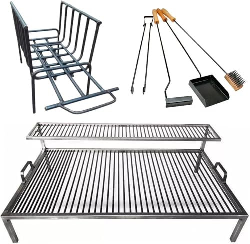 Iron Argentina Grill + Brazier + Utensili da fuoco - Barbecue - Griglia in ferro galleggiante, grilletto con maniglie, Arrosto Argentino. Sor Pampa Grill (100 x 60 cm)
