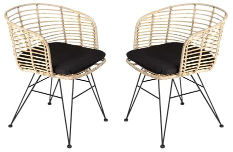 SAM 2er Set B-Ware Rattanstuhl Bonny, Farbe Natur, inklusive Sitzkissen, Korbstuhl mit Metallfüßen, Geflechtstuhl/Eisenstuhl im Retro-Design, Esszimmerstuhl mit Armlehnen