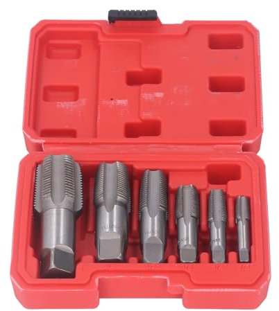 Kit de Herramientas de Roscado NPT para Grifo de Tubería de 6 Piezas, Juego de Machos de Roscar de Acero Al Carbono para Tubería de PVC, Brocas de Acero para Limpiar Roscas
