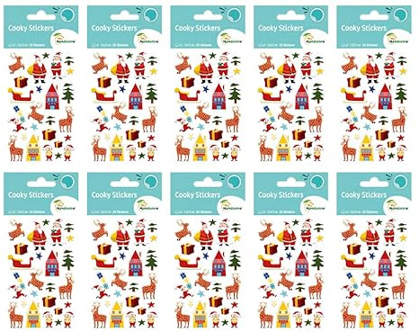 MY MANDARINE CY159Cpack - Packung mit 10 Stickerbögen 3D Stickers Cooky, 250 Stickers, Weihnachten, 1 Pack