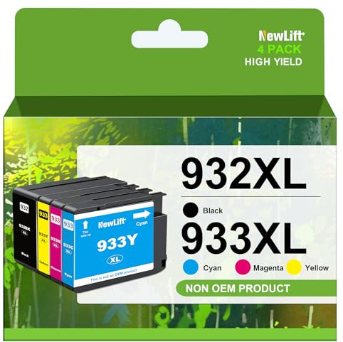 NewLift 933XL 932XL Druckerpatronen Kompatibel für HP 933XL Multipack Kompatibel mit für HP Officejet 6700 für HP Officejet 7110 7510 7610 7612 6100(4er-Pack)