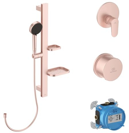 Ideal Standard BE127RO Alu+ Armaturen-Paket Komplett-Set Duschset, Brausestange Duscharmatur Handbrause Duschbrause, Wassersparend, Rosé