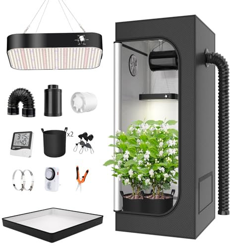 TOPRON Growzelt Komplettset Anbau Set mit 200W LED Vollspektrum Grow Lampe Dimmbar, 140x140x200cm GrowZelt Kit Komplettes Hydroponics Grow Tent Complete Set(140x140x200cm)