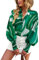 HUXRAKV Blouses for Women Dressy Casual Long Sleeve Button Down Shirts Floral Printed Fall Blouses with Lantern Sleeve Tops,WD15-Green,XL