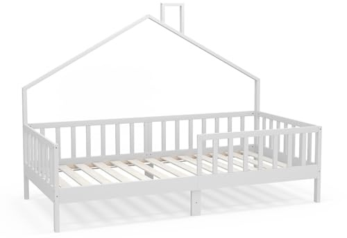 VitaliSpa Hausbett 90x200 cm Justus - Weiß 208x155x97 cm aus MDF - Bett ideal fürs Kinderzimmer, wie EIN kleines Zuhause – für eine warme Atmosphäre