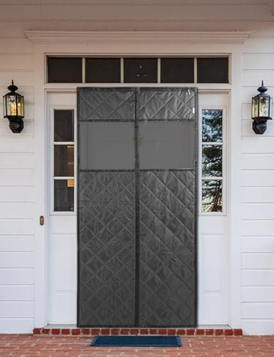 MEKOTRIN Rideau de porte magnétique à isolation thermique avec fenêtres visibles, convient aux portes mesurant jusqu'à 86,4 x 203,2 cm, tissu Oxford avec coton épais, housse de porte thermique,