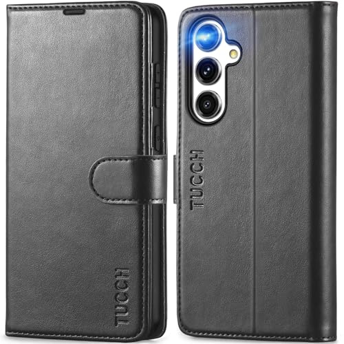 TUCCH Custodia in Pelle per Galaxy S24 FE 5G Cover Portafoglio Tasca Carte Blocco RFID Antiurto Chiusura Magnetica Supporto Stand Protezione Compatibile con Galaxy S24 FE (6,7 2024), Nero