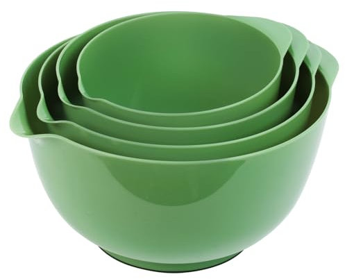 BoxedHome Apple Green Nesting Plastic Mixing Bowl Set with Pour Spout, Microwave and Dishwasher Safe, BPA Free Non-Slip Base, Set of 4, Great for Prepping, Baking, Cooking
