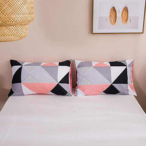 WUMIUER Geometrisch Kissenbezug 40 x 80 (Set mit 2) - Weich Kissenbezüge - Rosa Schwarz Grau Karo Dreieck Muster - für Bett Sofa Kissen 40 x 80 cm - Kissenhülle Kopfkissenbezug