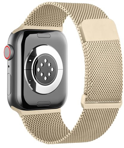 Amzpas Métal Bracelet pour Apple Watch 38mm 40mm 41mm 42mm 44mm 45mm 46mm 49mm Femme Homme, Acier Inoxydable en Métal pour iWatch SE SE2 Series 10 9 8 7 6 5 4 3 2 1 Ultra Ultra 2, Champagne Or