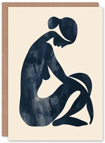 Artery8 Greeting Card Abstract Female Silhouette Minimalist Painting Blank For Him Or Her Art Birthday Card