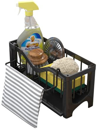 GOOPOOL Organizador de Fregadero, Organizador Cocina, Porta Esponja, Soporte para Esponja con Bandeja Autodrenante, Cocina Organizador de Lavado, Cocina para Almacenamiento Cocina y el Baño, Negro