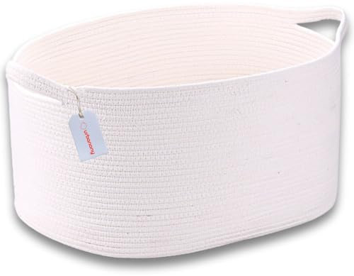 Urbanony Extra Large Cotton Rope Storage Basket (White) – Woven Laundry, Blanket & Toy Organiser, Washing Basket for Laundry, Nursery & Home (55x38x30 cm, 65L)