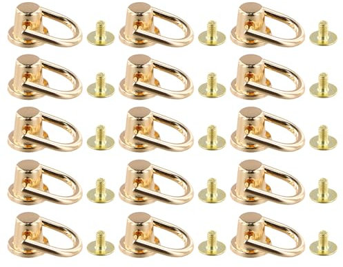 Wisebom 15 Pezzi Rivetto con D Anello Rivetti in Metallo Bottone a Testa Tonda in Ottone Rivetti a Vite per Cuoio per Cinture, Borsa, Custodia per Cellulare