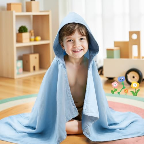 EXTSUD Baby Handtuch Kapuze, 70X140cm kaputzenhandtücher Kinder 100% Bio-Baumwolle Badetuch mit Kapuze Badeponcho für Baby Baden Kleinkinder