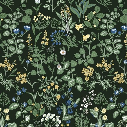 Fiula Selbstklebende Tapete Klebefolie Möbel Blumen 44CMx10M Möbelfolie Selbstklebend Blumentapete Blätter Dekorfolie Küche Vintage Wassdicht DIY Wohnzimmer Schwarz Grün Wallpaper