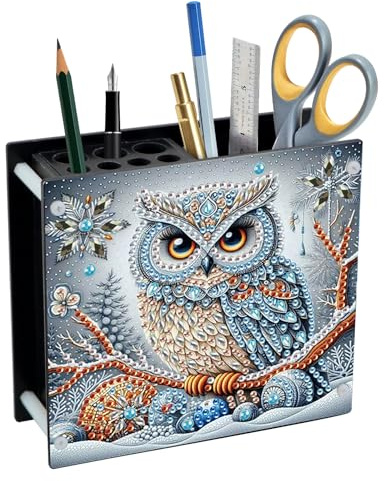 DCIDBEI Peinture Diamant Porte-Stylo 13x12cm Diamond Painting Organiseur de Bureau Peinture par Numéros Support de Stockage de Stylo Fournitures de Bureau Décoration de Bureau Boîte à Crayons Hibou