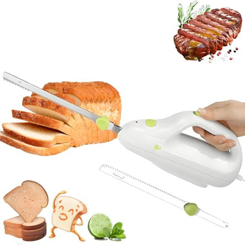 Electric Knife Carving Rechargeable, Cordless Bread Knife, Bread Cutter & Meat Slicer With 2 8inch Stainless Steel Blades, Safety Lock Switch, For Families, Meat, Bread, Cheese