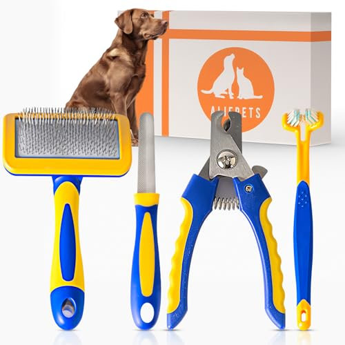 ALIFPETS - Set 4 en 1 Perros y Gatos - Kit - Cortauñas Perro Gato - Cepillo Dientes Perro Gato -Lima Uñas Perro Gato - Peine Cepillo Pelo Perro Gato - Higiene Cuidado Mascotas Cualquier Tamaño.