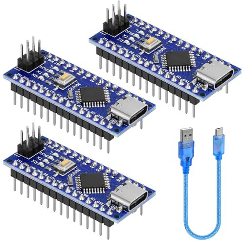 YELUFT 3 Stück Nano mit Kabel 328P MCU CH340G 5V 16MHz Kompatibel mit Arduino IDE (Typ-C-Schnittstelle)