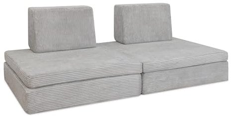 Ehrenkind® Spielsofa aus weichem Cord | Made in Germany | Modulares Spielsofa für Kinder mit integrierten Hüpfkissen | Kindersofa Hellgrau