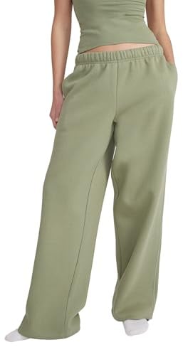 Style & Republic Damen Relaxed Fit Jogginghose aus Baumwolle | Weites Bein, Elastischer Bund mit Kordelzug, Ultraweich Fleece, Loungewear für Yoga & Freizeit, Sweathose mit Taschen, Olive S