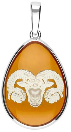 Cavill Baltischer Bernstein Anhänger 3,25 ct Tropfenförmig 925 Silber Sterlingsilber Handgefertigt Eleganter Widder Schmuck in Orange, Moderner Stil, Feines Damen-Accessoire