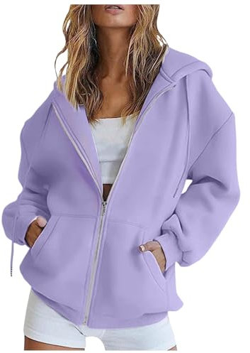 Felpa Oversize Donna con Cappuccio Y2K Giacca Pile con Zip 100% Cotone Morbido e Comode Hoodie Sweatshirt a Manica Lunga in Stile College Felpa Zip Jacket per Invernale Autunno Made in Italy, S-3XL