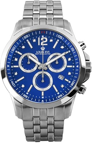 LOUIS XVI Athos le Grand 2.0 3521 - Ø 48 mm - Herren Uhr - Wasserdicht - Armband Silber - Zifferblatt Blau mit Diamanten - Kaliber Ronda Z60