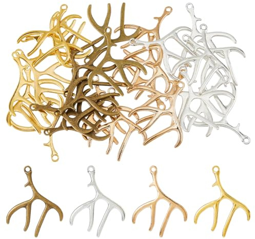Hobbspring 28 Stücke Legierter Hirschgeweih Anhänger 4 Farben Tibetischer Stil Große Anhänger Hirschgeweih Weihnachtsanhänger Rentiergeweih Metallanhänger Für DIY Schmuckherstellung