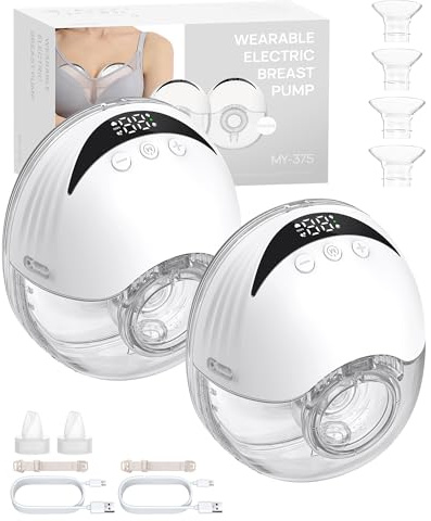 eSynic 2PACK Hand Free Wearable Breast Pump with 24/21/19mm Flange BPA Free | Quiet 4 Modes&12 Levels, 210ML Rechargeable Electrical Breast Pump, Leak-Proof LED Display, Portable for Travel Office Home