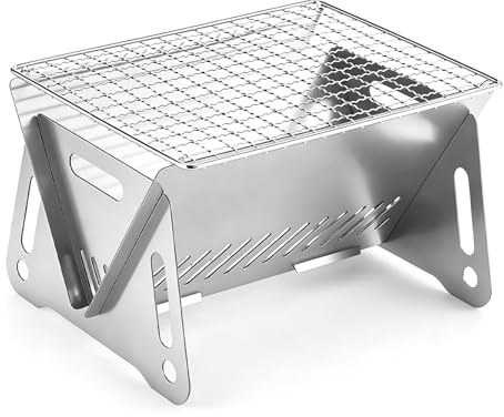 Mini Grill, Klappgrill für Camping Grill, Portable Edelstahl Campinggrill, Picknickgrill Holzkohlegrill, für Kochen, Campen, Wandern und Picknicken